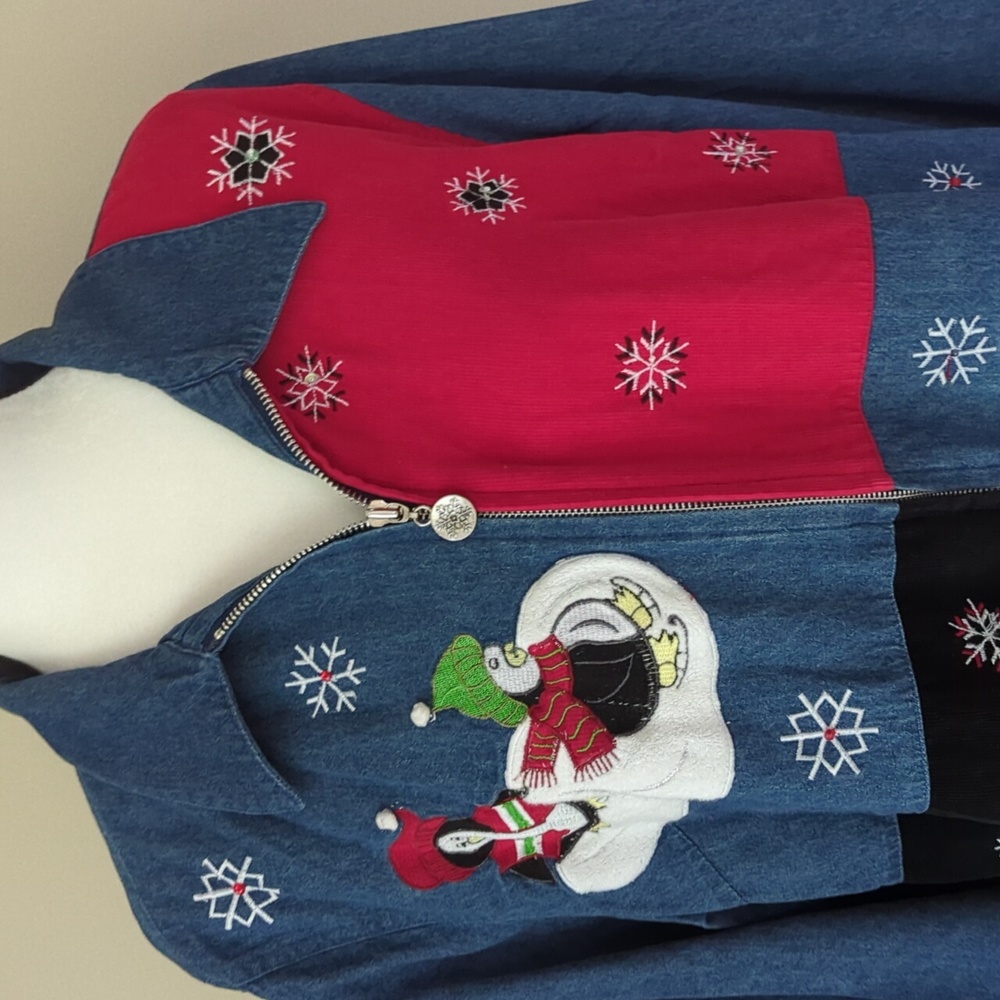 L.A. Blues Embroidered Patchwork Lightweight Christmas Jacket XL Blue Red Black - Picture 9 of 16